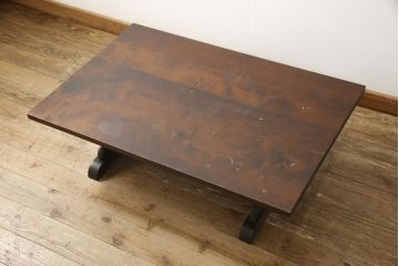 中古　北海道民芸家具　シックなデザインが魅力の折りたたみローテーブル(座卓、ちゃぶ台、文机、センターテーブル、折り畳み)(R-058984)