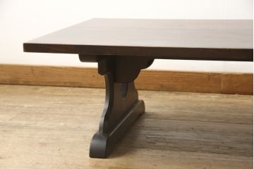 中古　北海道民芸家具　シックなデザインが魅力の折りたたみローテーブル(座卓、ちゃぶ台、文机、センターテーブル、折り畳み)(R-058984)