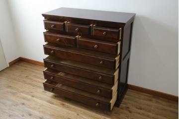 中古　美品　北海道民芸家具　上品な佇まいの2段重ね整理タンス　(R-058992)