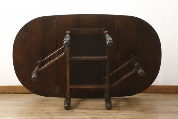 中古　北海道民芸家具　希少な絶版品　引き出し付きで使い勝手の良い上品なバタフライテーブル(ダイニングテーブル、エクステンションテーブル)(R-059000)