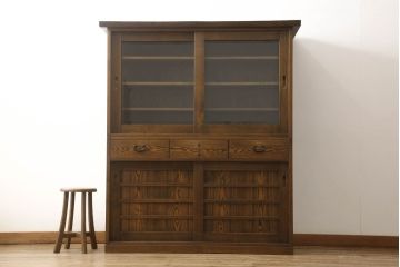 中古　美品　マルカ木工　タモ材　木目を活かしたモダンな雰囲気を醸し出す水屋箪笥(キャビネット、食器棚、収納棚、戸棚)(定価約79万円)(R-059021)