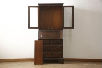 中古　北海道民芸家具　レア!　上品な雰囲気漂う高山式ビューローブックケース(ライティングビューロー、本箱、収納棚、ワークデスク、在宅ワーク、在宅用)(R-059043)