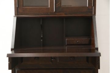 中古　北海道民芸家具　レア!　上品な雰囲気漂う高山式ビューローブックケース(ライティングビューロー、本箱、収納棚、ワークデスク、在宅ワーク、在宅用)(R-059043)