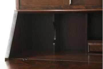 中古　北海道民芸家具　レア!　上品な雰囲気漂う高山式ビューローブックケース(ライティングビューロー、本箱、収納棚、ワークデスク、在宅ワーク、在宅用)(R-059043)