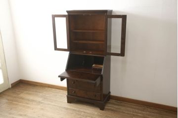 中古　北海道民芸家具　レア!　上品な雰囲気漂う高山式ビューローブックケース(ライティングビューロー、本箱、収納棚、ワークデスク、在宅ワーク、在宅用)(R-059043)