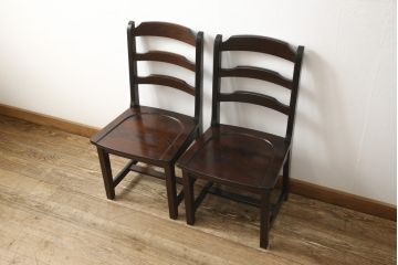 中古　北海道民芸家具　HM620　滑らかな木肌が上品なラダーバックチェア2脚セット(椅子、ダイニングチェア、板座チェア)(R-059045)