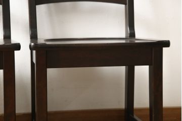 中古　北海道民芸家具　HM620　滑らかな木肌が上品なラダーバックチェア2脚セット(椅子、ダイニングチェア、板座チェア)(R-059045)