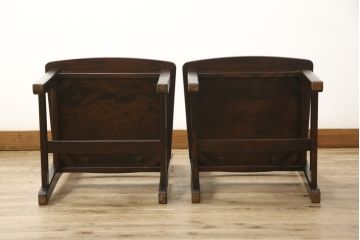 中古　北海道民芸家具　HM620　滑らかな木肌が上品なラダーバックチェア2脚セット(椅子、ダイニングチェア、板座チェア)(R-059045)