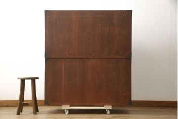 和製アンティーク　超美品　前面栗材　鶴と亀の金具が特徴的な二本松箪笥(重ね箪笥、和タンス、時代箪笥、衣装箪笥)(R-059053)