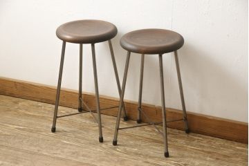 ラフジュ工房オリジナル　丸い座面と細い脚の組み合わせがおしゃれなスツール2脚セット(イス、椅子)(R-059058)