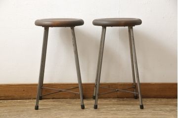 ラフジュ工房オリジナル　丸い座面と細い脚の組み合わせがおしゃれなスツール2脚セット(イス、椅子)(R-059058)