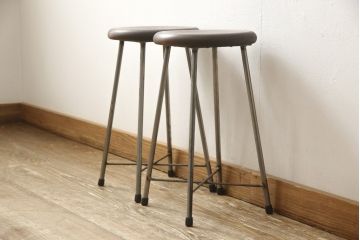 ラフジュ工房オリジナル　丸い座面と細い脚の組み合わせがおしゃれなスツール2脚セット(イス、椅子)(R-059058)