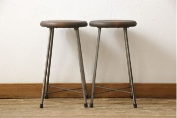 ラフジュ工房オリジナル　丸い座面と細い脚の組み合わせがおしゃれなスツール2脚セット(イス、椅子)(R-059058)