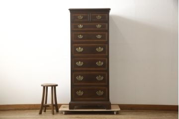 中古　美品　DREXEL HERITAGE(ドレクセルヘリテイジ)　シックな色合いがクラシカルな雰囲気を醸し出す縦型チェスト(ランジェリーチェスト、引き出し)(R-059065)