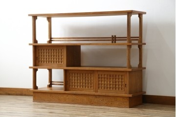 中古　屋久杉(突き板)　美しい杢目と素材の風合いを楽しめる飾り棚(茶箪笥、茶棚、違い棚、飾り棚)(R-059077)