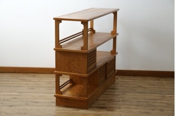 中古　屋久杉(突き板)　美しい杢目と素材の風合いを楽しめる飾り棚(茶箪笥、茶棚、違い棚、飾り棚)(R-059077)