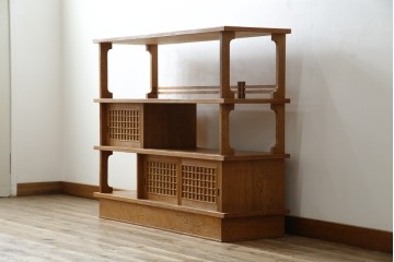 中古　屋久杉(突き板)　美しい杢目と素材の風合いを楽しめる飾り棚(茶箪笥、茶棚、違い棚、飾り棚)(R-059077)