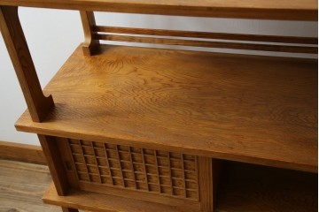 中古　屋久杉(突き板)　美しい杢目と素材の風合いを楽しめる飾り棚(茶箪笥、茶棚、違い棚、飾り棚)(R-059077)