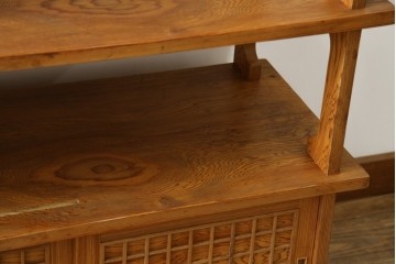 中古　屋久杉(突き板)　美しい杢目と素材の風合いを楽しめる飾り棚(茶箪笥、茶棚、違い棚、飾り棚)(R-059077)