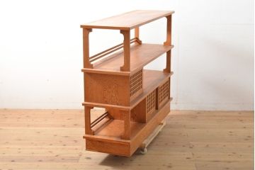 中古　屋久杉(突き板)　美しい杢目と素材の風合いを楽しめる飾り棚(茶箪笥、茶棚、違い棚、飾り棚)(R-059077)