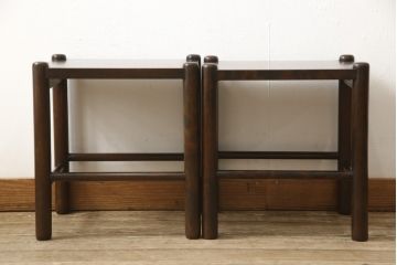 和製ビンテージ　希少な絶版品　北海道民芸家具　シンプルな佇まいがお部屋に取り入れやすい板座のスツール2脚セット(花台、サイドテーブル、飾り台、ヴィンテージ)(R-059087)