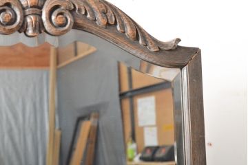 和製ビンテージ　神戸洋家具　凝った造りの彫刻入り姿見(鏡、ミラー、ヴィンテージ)(R-059097)