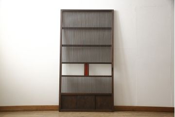 アンティーク建具　当店オリジナルガラス　色ガラスがアクセントの大正ロマンに合う格子戸1枚(ガラス帯戸、引き戸、建具)(R-059133)