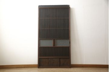 アンティーク建具　当店オリジナルガラス　色ガラスがアクセントの大正ロマンに合う格子戸1枚(ガラス帯戸、引き戸、建具)(R-059133)