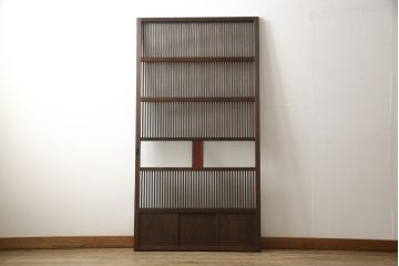 アンティーク建具　当店オリジナルガラス　色ガラスがアクセントの大正ロマンに合う格子戸1枚(ガラス帯戸、引き戸、建具)(R-059133)