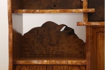 激レア!　希少品　中古　超美品　職人手造り家具　栃の木　縮杢　総無垢材　上質な和の空間づくりに取り入れたい飾り棚(定価推定 約100〜150万円)(違い棚、茶棚、戸棚、収納棚)(R-059139)