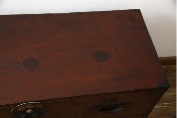 和製アンティーク　前面欅(ケヤキ)材　打出の小槌が副を招きそうな重ね二本松箪笥・上段(収納箪笥、衣装タンス、時代箪笥、和たんす、引き出し)(R-059142)
