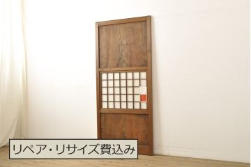 アンティーク建具　浮造り　杉材　一枚板　浮き上がるくっきりとした木目が美しい障子帯戸1枚(板戸、引き戸、建具)(R-059159)