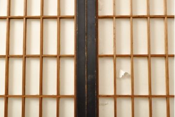 アンティーク建具　腰板欅(ケヤキ)材　木色のコントラストが凛とした雰囲気を醸し出す障子戸4枚セット(引き戸、建具)(R-059160)