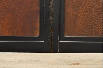 アンティーク建具　腰板欅(ケヤキ)材　上質な和を演出してくれる格子ガラス戸4枚セット(引き戸、建具)(R-059161)