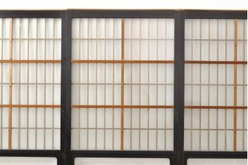 アンティーク建具　腰板欅(ケヤキ)材　上質な和を演出してくれる格子ガラス戸4枚セット(引き戸、建具)(R-059161)