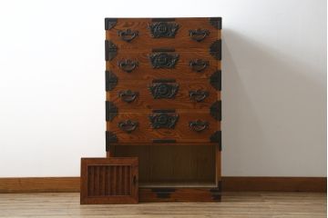 中古　美品　岩谷堂箪笥　ハッキリとした木目が目を引く縦型チェスト(和タンス、衣装箪笥、引き出し)(R-059165)