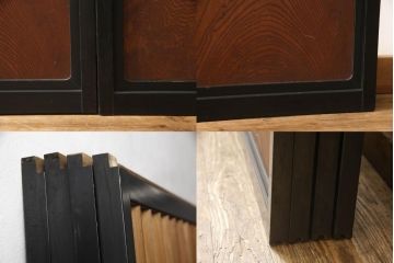 アンティーク建具　腰板欅(ケヤキ)材　上質な和を演出してくれる格子ガラス戸4枚セット(引き戸、建具)(R-059166)
