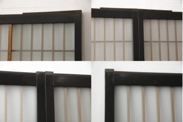 アンティーク建具　腰板欅(ケヤキ)材　上質な和を演出してくれる格子ガラス戸4枚セット(引き戸、建具)(R-059166)