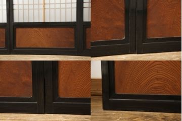 アンティーク建具　腰板欅(ケヤキ)材　上質な和を演出してくれる格子ガラス戸4枚セット(引き戸、建具)(R-059166)
