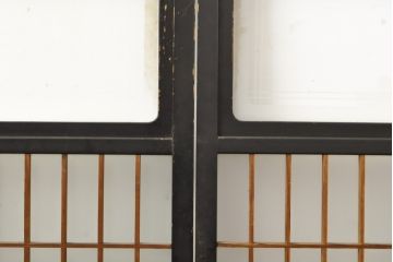 アンティーク建具　腰板欅(ケヤキ)材　上質な和を演出してくれる格子ガラス戸4枚セット(引き戸、建具)(R-059166)