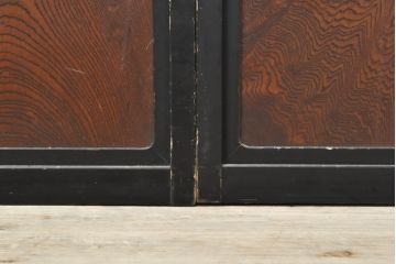 アンティーク建具　腰板欅(ケヤキ)材　上質な和を演出してくれる格子ガラス戸4枚セット(引き戸、建具)(R-059166)