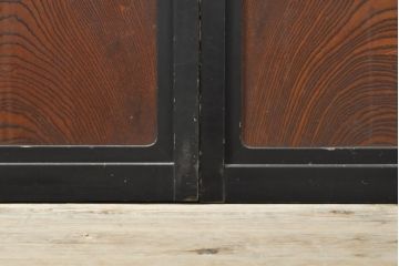 アンティーク建具　腰板欅(ケヤキ)材　上質な和を演出してくれる格子ガラス戸4枚セット(引き戸、建具)(R-059166)
