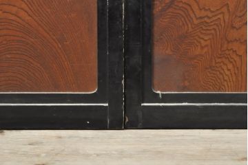アンティーク建具　腰板欅(ケヤキ)材　上質な和を演出してくれる格子ガラス戸4枚セット(引き戸、建具)(R-059166)