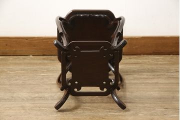 中古　美品　指物工芸　総シタン材(紫檀)　漆塗り　曲線的なフォルムが優美な雰囲気を醸し出す花台(定価約20万円)(飾り台、ディスプレイ台)(R-059187)