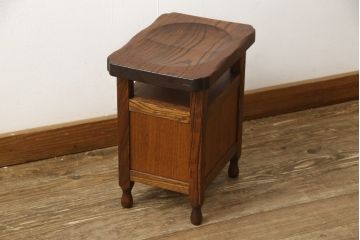 中古　美品　国産工芸家具　総栗材　小物収納ができる漆塗りの引き出し付きスツール(小引き出し、サイドテーブル、椅子、イス、板座チェア)(R-059188)