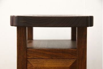 中古　美品　国産工芸家具　総栗材　小物収納ができる漆塗りの引き出し付きスツール(小引き出し、サイドテーブル、椅子、イス、板座チェア)(R-059188)