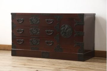 中古　美品　二本松工藝館　田中家具　重厚感ある佇まいが魅力的な収納箪笥(サイドボード、和タンス、整理箪笥、引き出し)(R-059191)