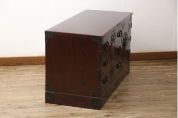 中古　美品　二本松工藝館　田中家具　重厚感ある佇まいが魅力的な収納箪笥(サイドボード、和タンス、整理箪笥、引き出し)(R-059191)