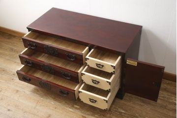 中古　美品　二本松工藝館　田中家具　重厚感ある佇まいが魅力的な収納箪笥(サイドボード、和タンス、整理箪笥、引き出し)(R-059191)