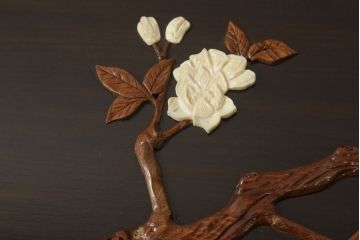 和製ビンテージ　最高級　総紫檀(シタン)彫刻　花鳥図と龍の総彫りが高級感たっぷりな、ガラス天板付き座卓(定価約200万円)(ローテーブル、ヴィンテージ)(R-059196)